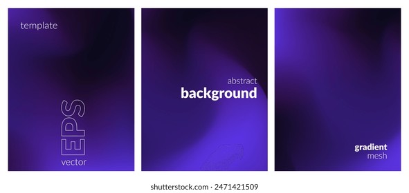 Abstract liquid background set. Gradient mesh. Effect dark color blend. Blurred fluid colorful mix. Modern design template for web covers, ad banners, posters, brochures, flyers. Vector image EPS