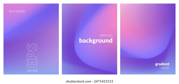Abstract liquid background set. Gradient mesh. Effect bright color blend. Blurred fluid colorful mix. Modern design template for web covers, ad banners, posters, brochures, flyers. Vector image EPS