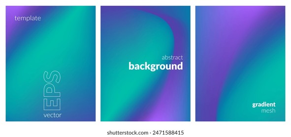 Abstract liquid background set. Gradient mesh. Effect bright color blend. Blurred fluid colorful mix. Modern design template for web covers, ad banners, posters, brochures, flyers. Vector image EPS