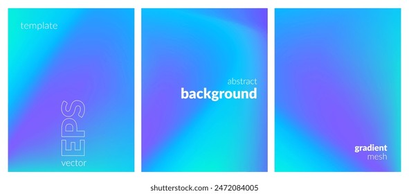 Abstract liquid background set. Gradient mesh. Effect bright color blend. Blurred fluid colorful mix. Modern design template for web covers, ad banners, posters, brochures, flyers. Vector image EPS