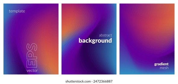 Abstract liquid background set. Gradient mesh. Effect bright color blend. Blurred fluid colorful mix. Modern design template for web covers, ad banners, posters, brochures, flyers. Vector image EPS