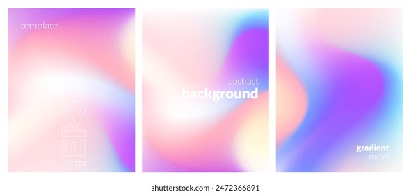 Abstract liquid background set. Gradient mesh. Effect bright color blend. Blurred fluid colorful mix. Modern design template for web covers, ad banners, posters, brochures, flyers. Vector image EPS