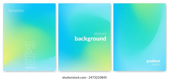 Abstract liquid background set. Gradient mesh. Effect bright color blend. Blurred fluid colorful mix. Modern design template for web covers, ad banners, posters, brochures, flyers. Vector image EPS