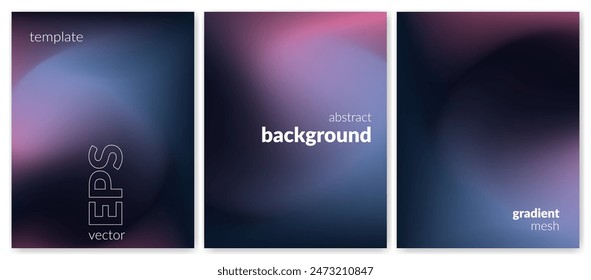 Abstract liquid background set. Gradient mesh. Effect dark color blend. Blurred fluid colorful mix. Modern design template for web covers, ad banners, posters, brochures, flyers. Vector image EPS