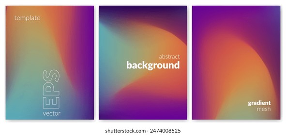 Abstract liquid background set. Gradient mesh. Effect bright color blend. Blurred fluid colorful mix. Modern design template for web covers, ad banners, posters, brochures, flyers. Vector image EPS