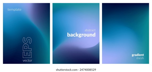 Abstract liquid background set. Gradient mesh. Effect bright color blend. Blurred fluid colorful mix. Modern design template for web covers, ad banners, posters, brochures, flyers. Vector image EPS