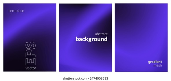 Abstract liquid background set. Gradient mesh. Effect dark color blend. Blurred fluid colorful mix. Modern design template for web covers, ad banners, posters, brochures, flyers. Vector image EPS