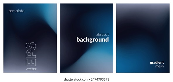 Abstract liquid background set. Gradient mesh. Effect dark color blend. Blurred fluid colorful mix. Modern design template for web covers, ad banners, posters, brochures, flyers. Vector image EPS