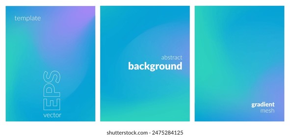 Abstract liquid background set. Gradient mesh. Effect bright color blend. Blurred fluid colorful mix. Modern design template for web covers, ad banners, posters, brochures, flyers. Vector image EPS