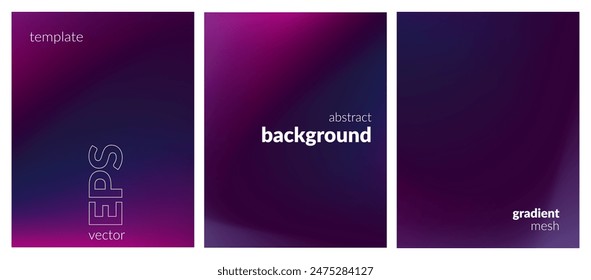 Abstract liquid background set. Gradient mesh. Effect dark color blend. Blurred fluid colorful mix. Modern design template for web covers, ad banners, posters, brochures, flyers. Vector image EPS