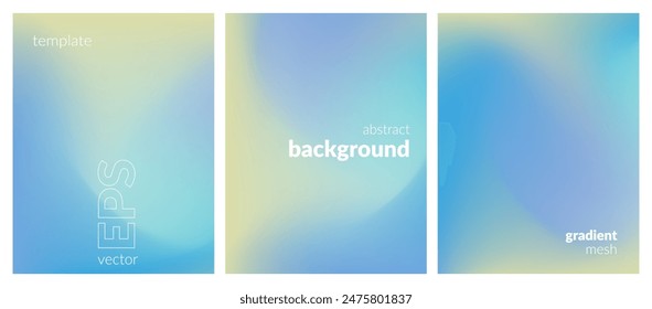 Abstract liquid background set. Gradient mesh. Effect pale color blend. Blurred fluid colorful mix. Modern design template for web covers, ad banners, posters, brochures, flyers. Vector image EPS