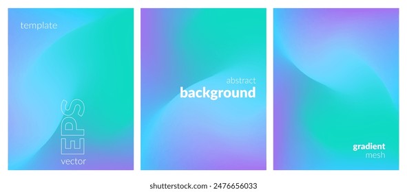 Abstract liquid background set. Gradient mesh. Effect bright color blend. Blurred fluid colorful mix. Modern design template for web covers, ad banners, posters, brochures, flyers. Vector image EPS