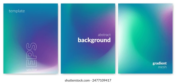 Abstract liquid background set. Gradient mesh. Effect bright color blend. Blurred fluid colorful mix. Modern design template for web covers, ad banners, posters, brochures, flyers. Vector image EPS