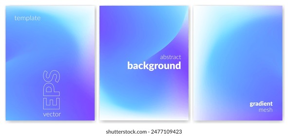 Abstract liquid background set. Gradient mesh. Effect bright color blend. Blurred fluid colorful mix. Modern design template for web covers, ad banners, posters, brochures, flyers. Vector image EPS