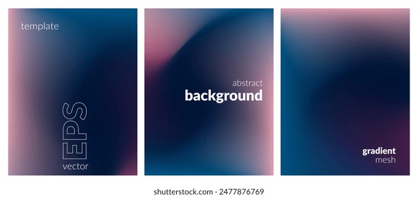 Abstract liquid background set. Gradient mesh. Effect dark color blend. Blurred fluid colorful mix. Modern design template for web covers, ad banners, posters, brochures, flyers. Vector image EPS
