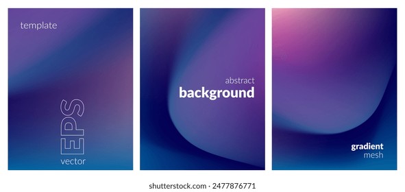 Abstract liquid background set. Gradient mesh. Effect dark color blend. Blurred fluid colorful mix. Modern design template for web covers, ad banners, posters, brochures, flyers. Vector image EPS