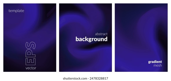 Abstract liquid background set. Gradient mesh. Effect dark color blend. Blurred fluid colorful mix. Modern design template for web covers, ad banners, posters, brochures, flyers. Vector image EPS