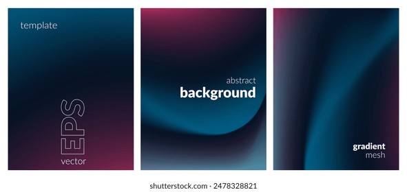 Abstract liquid background set. Gradient mesh. Effect dark color blend. Blurred fluid colorful mix. Modern design template for web covers, ad banners, posters, brochures, flyers. Vector image EPS