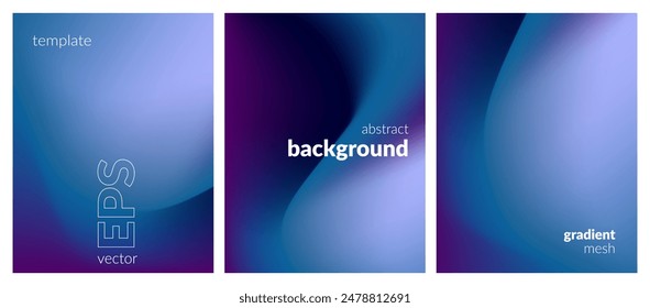 Abstract liquid background set. Gradient mesh. Effect dark color blend. Blurred fluid colorful mix. Modern design template for web covers, ad banners, posters, brochures, flyers. Vector image EPS