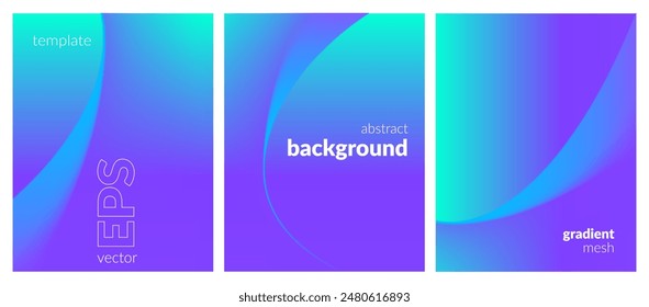 Abstract liquid background set. Gradient mesh. Effect bright color blend. Blurred fluid colorful mix. Modern design template for web covers, ad banners, posters, brochures, flyers. Vector image EPS