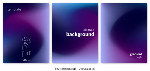 Abstract liquid background set. Gradient mesh. Effect dark color blend. Blurred fluid colorful mix. Modern design template for web covers, ad banners, posters, brochures, flyers. Vector image EPS