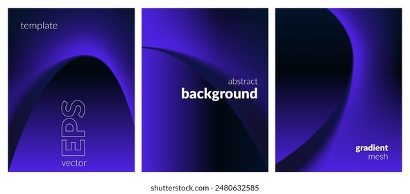 Abstract liquid background set. Gradient mesh. Effect dark color blend. Blurred fluid colorful mix. Modern design template for web covers, ad banners, posters, brochures, flyers. Vector image EPS