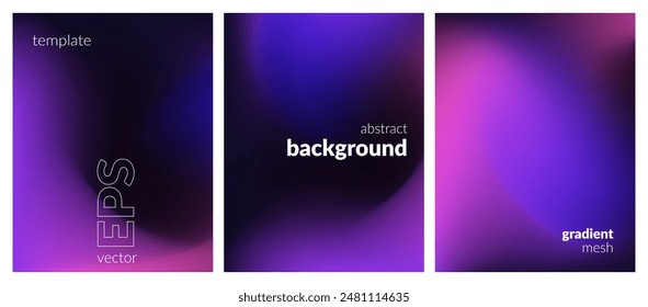 Abstract liquid background set. Gradient mesh. Effect dark color blend. Blurred fluid colorful mix. Modern design template for web covers, ad banners, posters, brochures, flyers. Vector image EPS