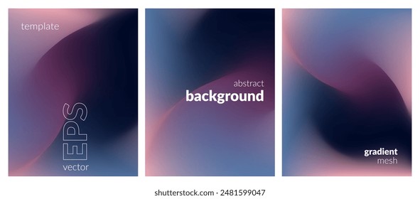 Abstract liquid background set. Gradient mesh. Effect dark color blend. Blurred fluid colorful mix. Modern design template for web covers, ad banners, posters, brochures, flyers. Vector image EPS