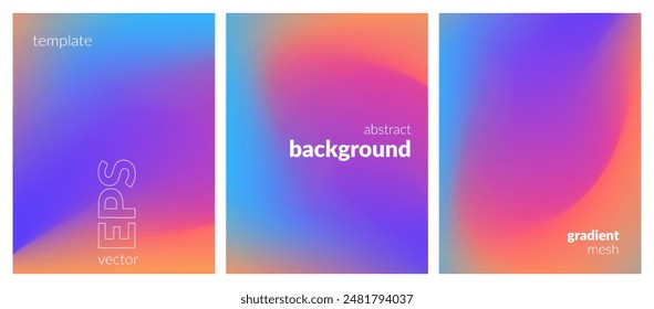 Abstract liquid background set. Gradient mesh. Effect bright color blend. Blurred fluid colorful mix. Modern design template for web covers, ad banners, posters, brochures, flyers. Vector image EPS