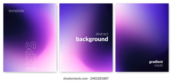 Abstract liquid background set. Gradient mesh. Effect dark color blend. Blurred fluid colorful mix. Modern design template for web covers, ad banners, posters, brochures, flyers. Vector image EPS