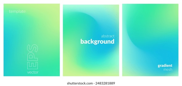 Abstract liquid background set. Gradient mesh. Effect bright color blend. Blurred fluid colorful mix. Modern design template for web covers, ad banners, posters, brochures, flyers. Vector image EPS