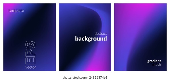 Abstract liquid background set. Gradient mesh. Effect dark color blend. Blurred fluid colorful mix. Modern design template for web covers, ad banners, posters, brochures, flyers. Vector image EPS