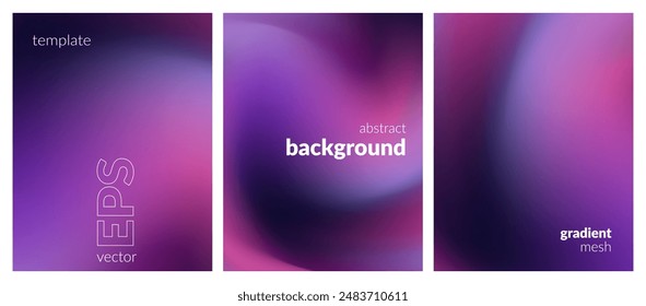 Abstract liquid background set. Gradient mesh. Effect dark color blend. Blurred fluid colorful mix. Modern design template for web covers, ad banners, posters, brochures, flyers. Vector image EPS