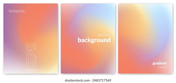 Abstract liquid background set. Gradient mesh. Effect bright color blend. Blurred fluid colorful mix. Modern design template for web covers, ad banners, posters, brochures, flyers. Vector image EPS