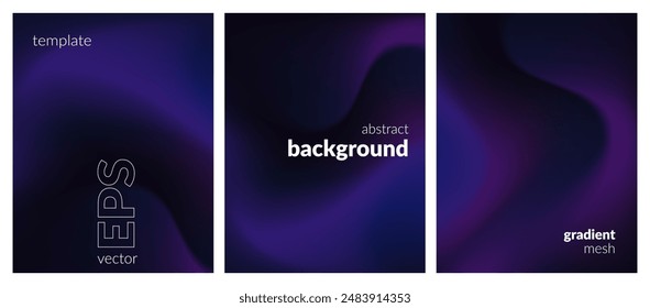 Abstract liquid background set. Gradient mesh. Effect dark color blend. Blurred fluid colorful mix. Modern design template for web covers, ad banners, posters, brochures, flyers. Vector image EPS