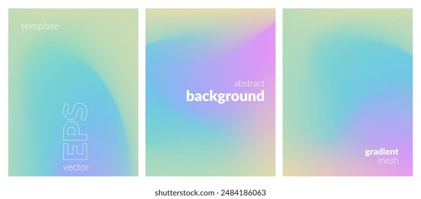 Abstract liquid background set. Gradient mesh. Effect bright color blend. Blurred fluid colorful mix. Modern design template for web covers, ad banners, posters, brochures, flyers. Vector image EPS