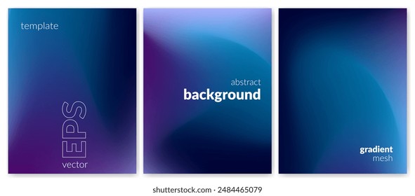 Abstract liquid background set. Gradient mesh. Effect dark color blend. Blurred fluid colorful mix. Modern design template for web covers, ad banners, posters, brochures, flyers. Vector image EPS
