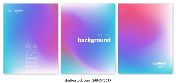 Abstract liquid background set. Gradient mesh. Effect bright color blend. Blurred fluid colorful mix. Modern design template for web covers, ad banners, posters, brochures, flyers. Vector image EPS
