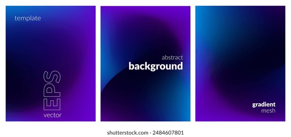 Abstract liquid background set. Gradient mesh. Effect dark color blend. Blurred fluid colorful mix. Modern design template for web covers, ad banners, posters, brochures, flyers. Vector image EPS