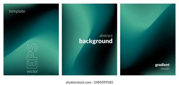 Abstract liquid background set. Gradient mesh. Effect dark color blend. Blurred fluid colorful mix. Modern design template for web covers, ad banners, posters, brochures, flyers. Vector image EPS