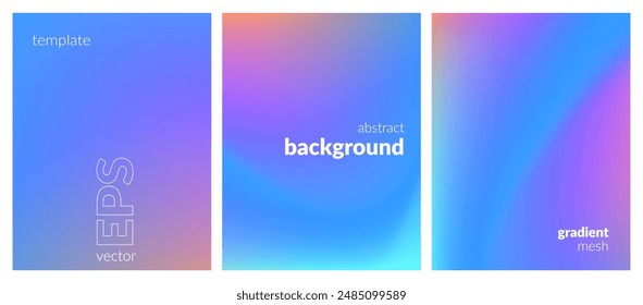 Abstract liquid background set. Gradient mesh. Effect bright color blend. Blurred fluid colorful mix. Modern design template for web covers, ad banners, posters, brochures, flyers. Vector image EPS