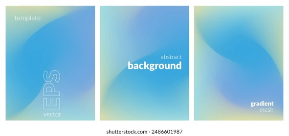 Abstract liquid background set. Gradient mesh. Effect bright color blend. Blurred fluid colorful mix. Modern design template for web covers, ad banners, posters, brochures, flyers. Vector image EPS