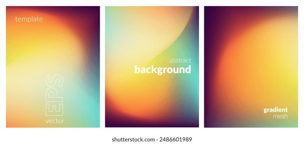 Abstract liquid background set. Gradient mesh. Effect bright color blend. Blurred fluid colorful mix. Modern design template for web covers, ad banners, posters, brochures, flyers. Vector image EPS