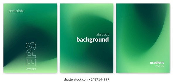 Abstract liquid background set. Gradient mesh. Effect green color blend. Blurred fluid colorful mix. Modern design template for web covers, ad banners, posters, brochures, flyers. Vector image EPS