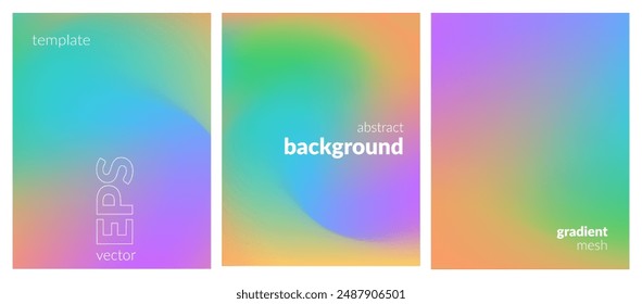Abstract liquid background set. Gradient mesh. Effect bright color blend. Blurred fluid colorful mix. Modern design template for web covers, ad banners, posters, brochures, flyers. Vector image EPS