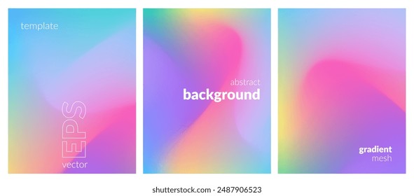 Abstract liquid background set. Gradient mesh. Effect bright color blend. Blurred fluid colorful mix. Modern design template for web covers, ad banners, posters, brochures, flyers. Vector image EPS