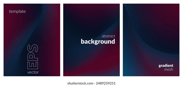 Abstract liquid background set. Gradient mesh. Effect dark color blend. Blurred fluid colorful mix. Modern design template for web covers, ad banners, posters, brochures, flyers. Vector image EPS