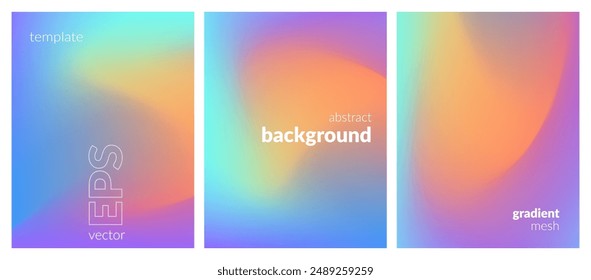 Abstract liquid background set. Gradient mesh. Effect bright color blend. Blurred fluid colorful mix. Modern design template for web covers, ad banners, posters, brochures, flyers. Vector image EPS