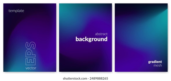 Abstract liquid background set. Gradient mesh. Effect dark color blend. Blurred fluid colorful mix. Modern design template for web covers, ad banners, posters, brochures, flyers. Vector image EPS