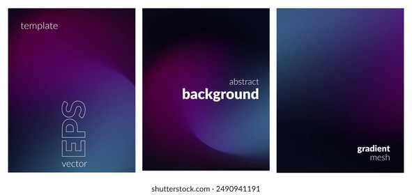 Abstract liquid background set. Gradient mesh. Effect dark color blend. Blurred fluid colorful mix. Modern design template for web covers, ad banners, posters, brochures, flyers. Vector image EPS